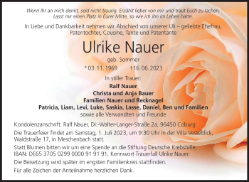 Traueranzeige von Ulrike Nauer von Neue Presse Coburg