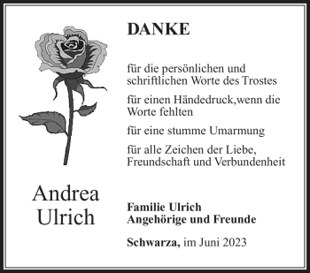 Traueranzeige von Andrea Ulrich von Südthüringer Presse