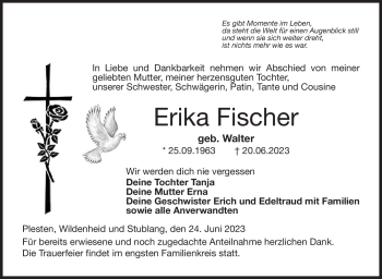 Traueranzeige von Erika Fischer von Neue Presse Coburg