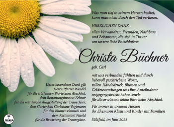 Traueranzeige von Christa Büchner von Südthüringer Presse