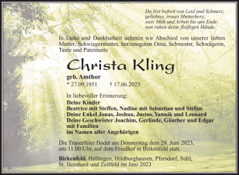 Traueranzeige von Christa Klug von Südthüringer Presse