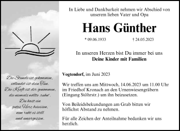Traueranzeige von Hans Günther von Neue Presse Coburg