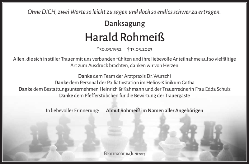  Traueranzeige für Harald Rohmeiß vom 10.06.2023 aus Südthüringer Presse