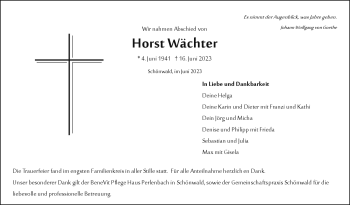 Traueranzeige von Horst Wächter von Frankenpost