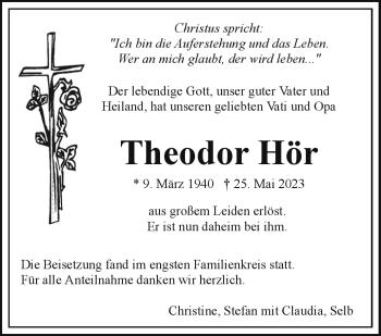 Traueranzeige von Theodor Hör von Frankenpost