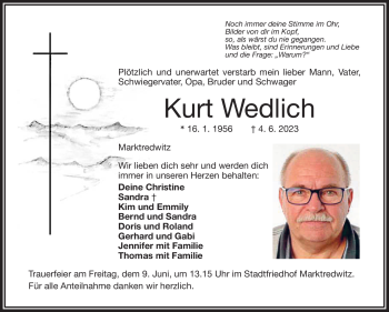 Traueranzeige von Kurt Wedlich von Frankenpost