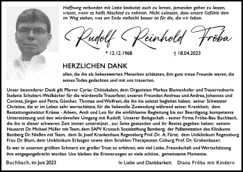 Traueranzeige von Rudolf Reinhold Fröba von Neue Presse Coburg