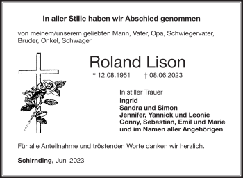 Traueranzeige von Roland Lison von Frankenpost