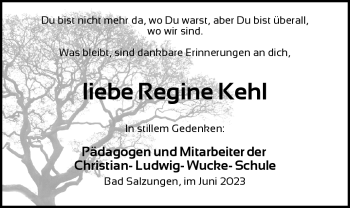 Traueranzeige von Regine Kehl von Südthüringer Presse