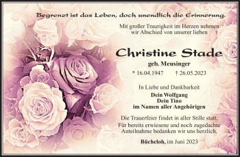 Traueranzeige von Christine Stade von Südthüringer Presse