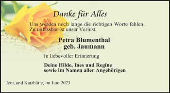 Traueranzeige von Petra Blumenthal von Südthüringer Presse