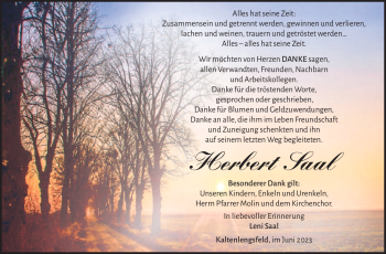 Traueranzeige von Herbert Saal von Südthüringer Presse