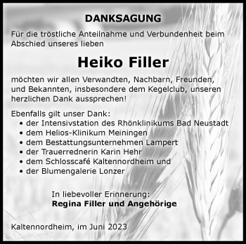 Traueranzeige von Heiko Filler von Südthüringer Presse