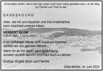 Traueranzeige von Herbert Blüm von Südthüringer Presse