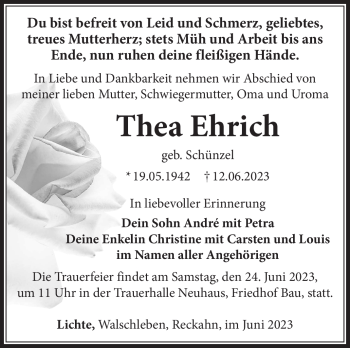 Traueranzeige von Thea Ehrich von Südthüringer Presse