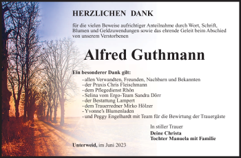 Traueranzeige von Alfred Guthmann von Südthüringer Presse