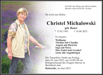 Traueranzeige von Christel Michalowski von Südthüringer Presse