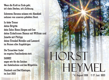 Traueranzeige von Horst Heymel von Südthüringer Presse