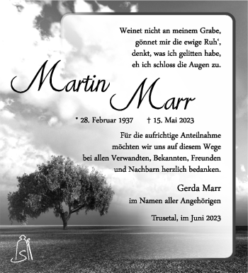 Traueranzeige von Martin Marr von Südthüringer Presse