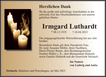 Traueranzeige von Irmgard Luthardt von Südthüringer Presse