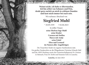 Traueranzeige von Siegfried Muhl von Südthüringer Presse