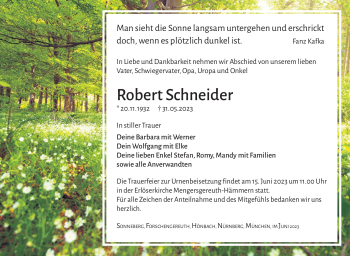 Traueranzeige von Robert Schneider von Südthüringer Presse
