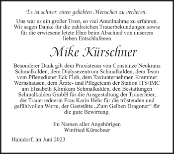 Traueranzeige von Mike Kürschner von Südthüringer Presse