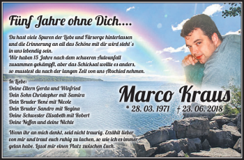 Traueranzeige von Marco Kraus von Südthüringer Presse