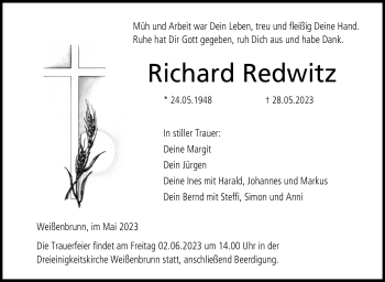 Traueranzeige von Richard Redwitz von Neue Presse Coburg