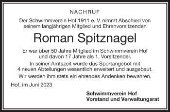 Traueranzeige von Roman Spitznagel von Frankenpost
