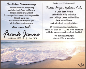 Traueranzeige von Frank Janus von Südthüringer Presse