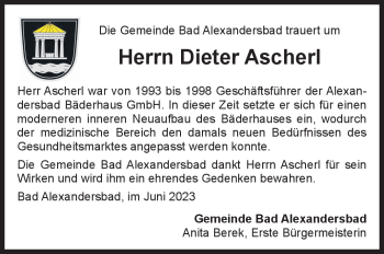 Traueranzeige von Dieter Ascherl von Frankenpost