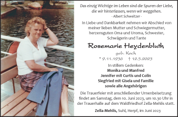 Traueranzeige von Rosemarie Heydenbluth von Südthüringer Presse