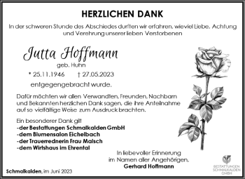Traueranzeige von Jutta Hoffmann von Südthüringer Presse