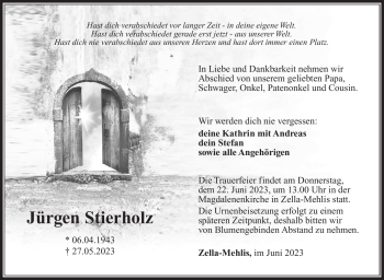 Traueranzeige von Jürgen Stierholz von Südthüringer Presse