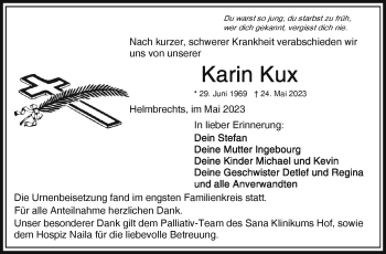Traueranzeige von Karin Kux von Frankenpost