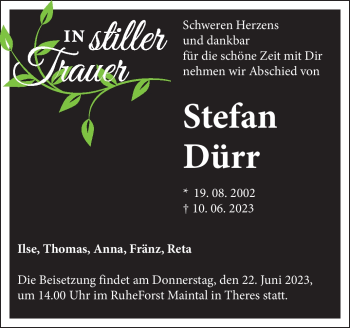 Traueranzeige von Stefan Dürr von Neue Presse Coburg