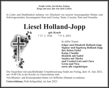 Traueranzeige von Liesel Holland-Jopp von Südthüringer Presse