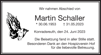 Traueranzeige von Martin Schaller von Frankenpost