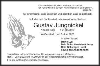 Traueranzeige von Gustav Jungnickel von Frankenpost