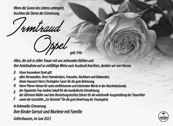 Traueranzeige von Irmtraud Oppel von Südthüringer Presse