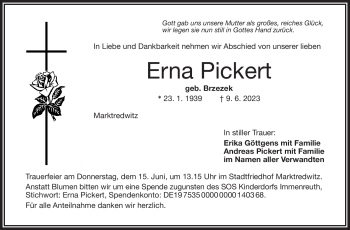 Traueranzeige von Erna Pickert von Frankenpost
