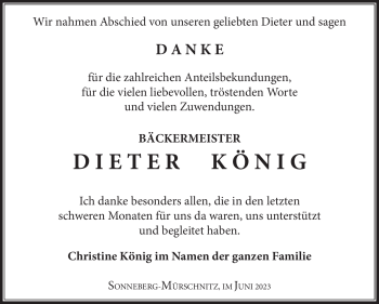 Traueranzeige von Dieter König von Südthüringer Presse
