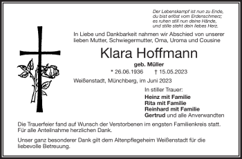 Traueranzeige von Klara Hoffmann von Frankenpost