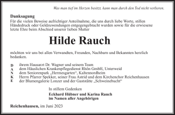 Traueranzeige von Hilde Rauch von Südthüringer Presse
