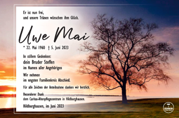 Traueranzeige von Uwe Mai von Südthüringer Presse