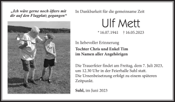 Traueranzeige von Ulf Mett von Südthüringer Presse