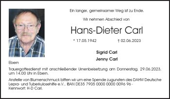 Traueranzeige von Hans-Dieter Carl von Neue Presse Coburg