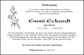Traueranzeige von Emmi Eckardt von Südthüringer Presse