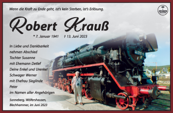 Traueranzeige von Robert Krauß von Südthüringer Presse